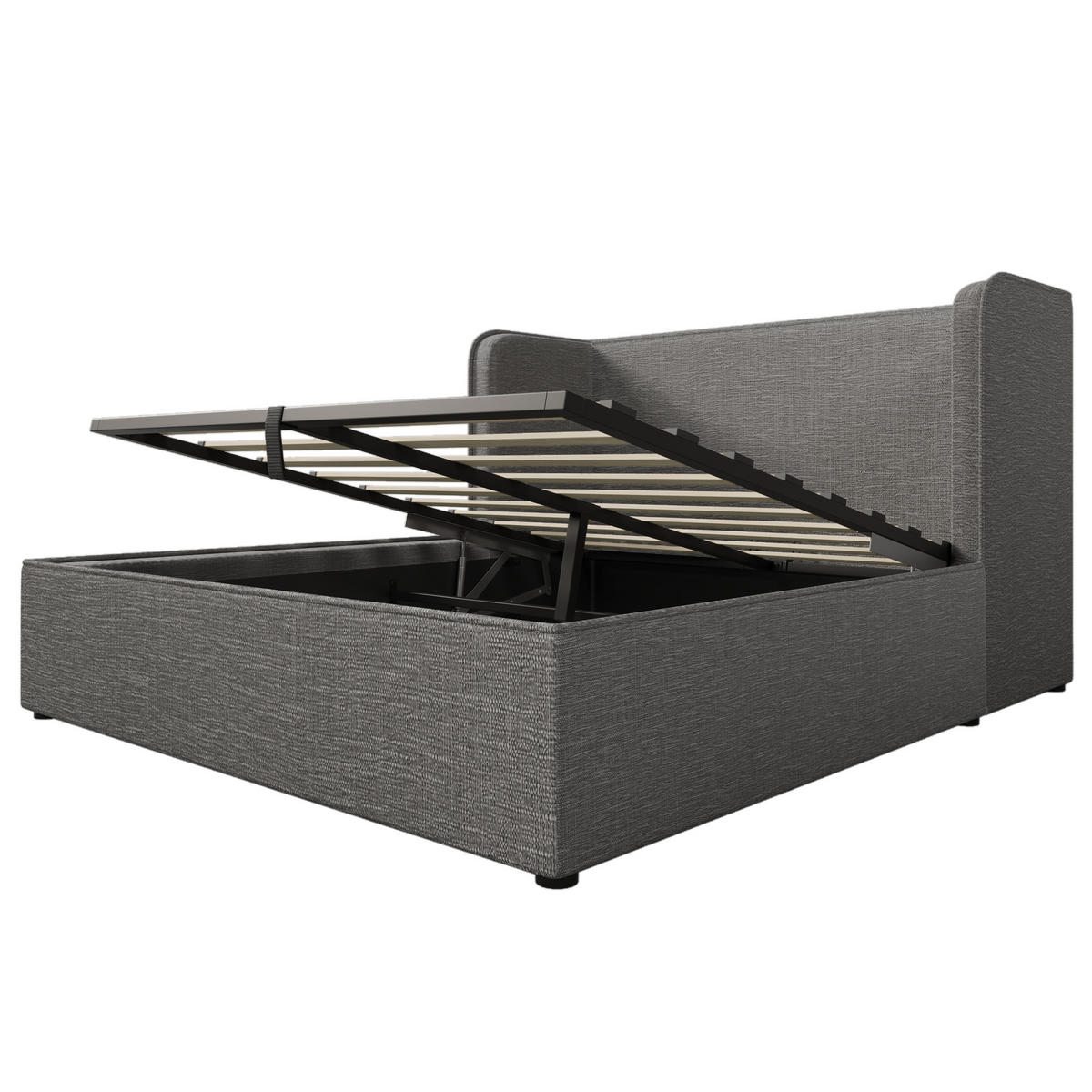 POLSTERBETT 160x200cm Doppelbett Hydraulik-Stauraum Leinen Bezug Grau - Grau, Holz - FLIEKS