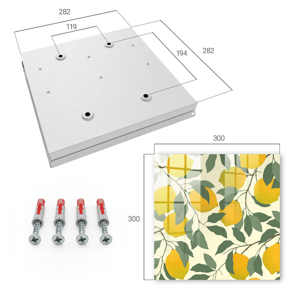 SCHLÜSSELBOX Weiß 30x30 cm – Türöffnung nach rechts - Saftige Zitronen - Gelb, Metall (30/30/5cm) - TULUP