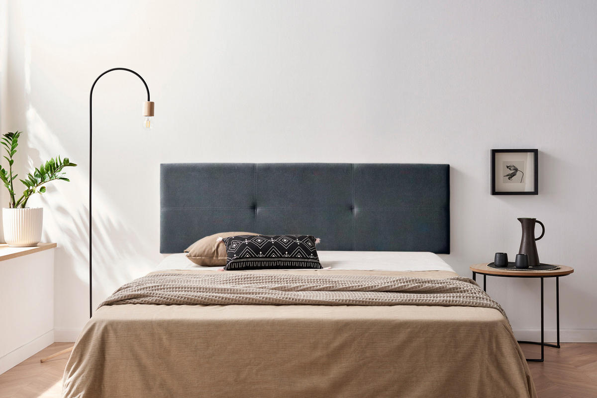 Kopfteil gepolstert ALMA Aqualine 145x50x5 cm - Dunkelgrau - Moonia - Dunkelgrau, Holz (145/5/50cm)