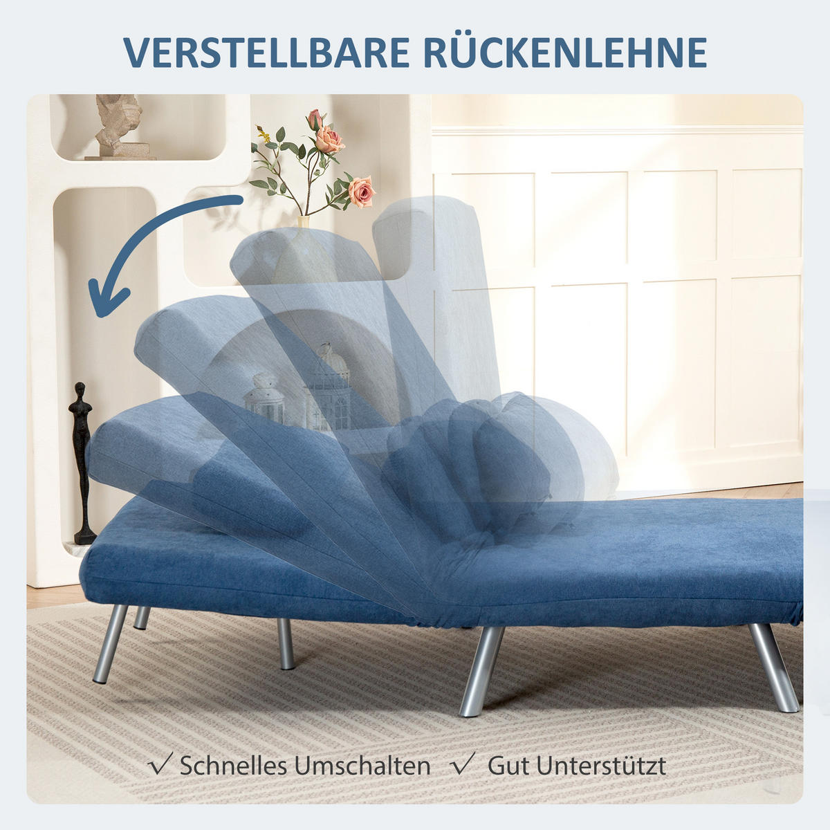 SCHLAFSESSEL 3-in-1 klappbar Schlafsofa mit Bettfunktion Relaxsessel Blau - Blau, Kunststoff (75/83/80cm) - HOMCOM