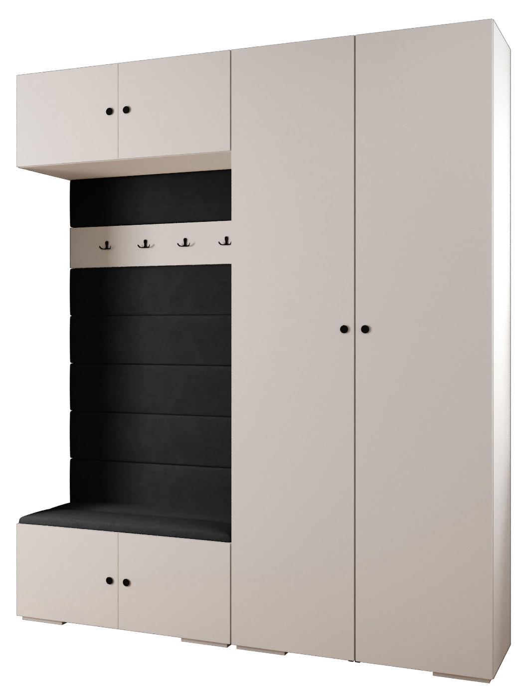 Abiks Möbel Garderoben-Set Weiß, Schwarz, Schwarz 200x236.7x47 cm