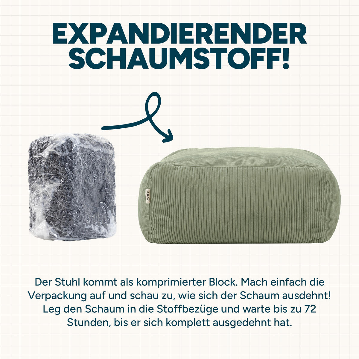 SITZSACK-OTTOMANE ZEN modular Cord - Grün, Textil (95/46/95cm) - icon