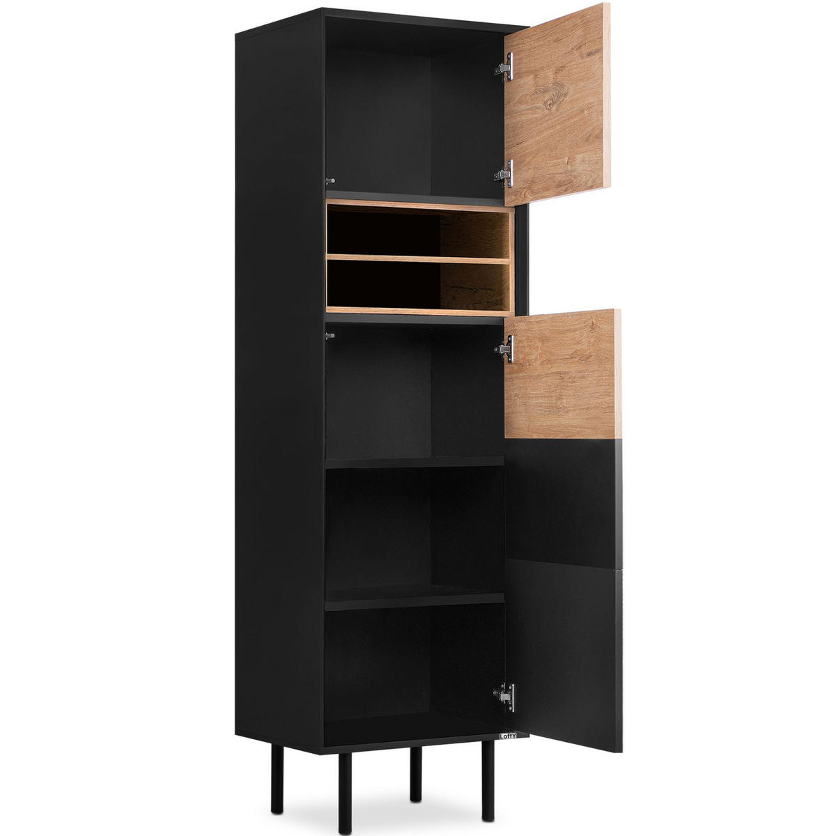 REGAL LOFTY Kreuzeinlage, schwarz / Eiche natur - Eichefarben/Multicolor, Holzwerkstoff (52/174/41cm) - KONSIMO®