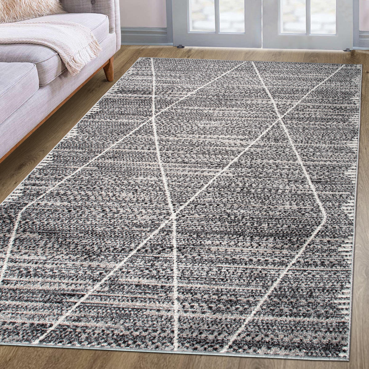 TEPPICH Harmonia Rautenmotiv Hoch-Tief-Effekt grau 160 x 230 cm - Hellgrau/Grau, Kunststoff/Textil (160/230cm) - oKu-Tex