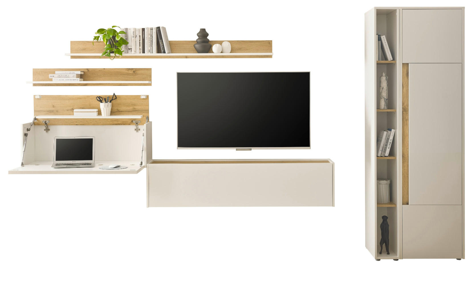 Furn.Design Wohnwand Weiß, Eiche Wotan 340x200x40 cm