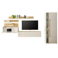 WOHNWAND weiß, Eiche Wotan 6-teilig 340 cm, Wohnkombination mit Sekretär - Eiche Wotan/Schwarz, Holz/Holzwerkstoff (340/200/40cm) - Furn.Design