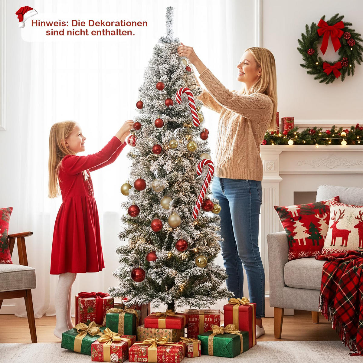 WEIHNACHTSBAUM mit Beleuchtung und Schnee 180 cm grün - Grün, Metall (180cm) - COSTWAY