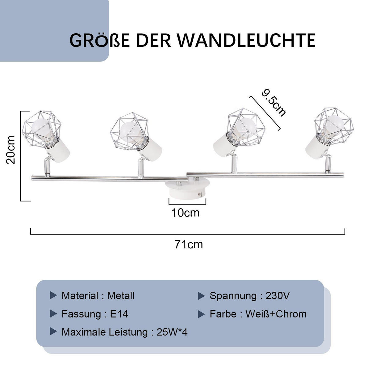DECKENSTRAHLER Friedrich 71/20/9.5cm - Weiß, Metall (71/20/9.5cm) - ZMH