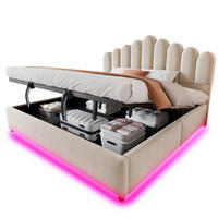 POLSTERBETT 180/200 cm in Beige mit Bettkasten, LED und Lattenrost aus Samt - Beige, Holzwerkstoff/Textil (180/200cm) - STILVORA