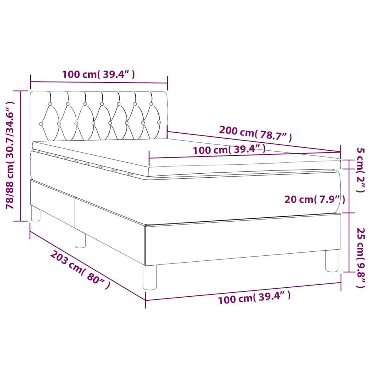 BOXSPRINGBETT 100/200 Cm Blau Samt - Blau, Textil (100/203cm) - vidaXL