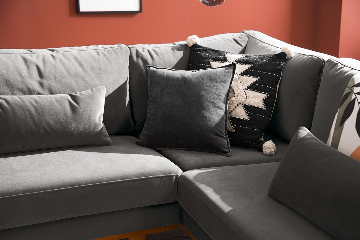 ECKSOFA mit Ottomane - Beige/Buchefarben, Buchenholz/Textil (287/219cm) - home24