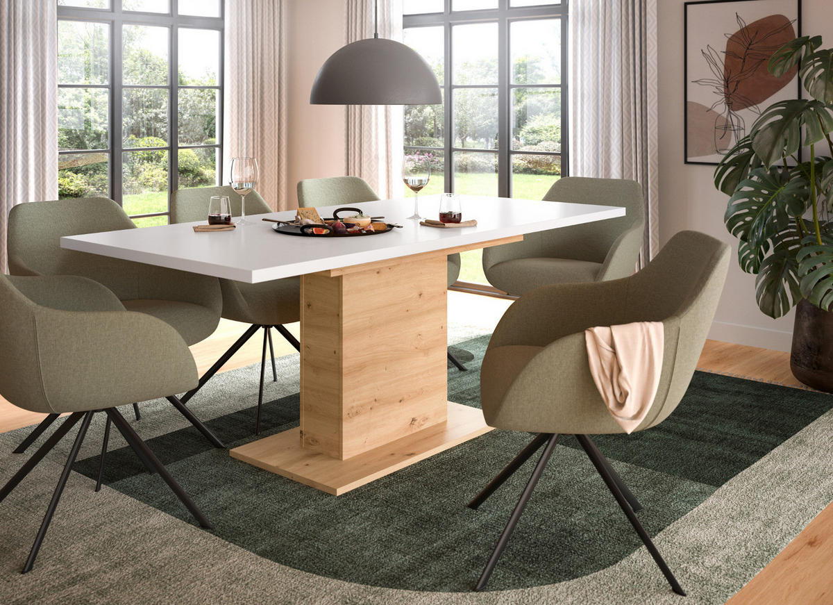 ESSTISCH weiß, Eiche Artisan, Küchentisch ausziehbar 150 - 190 cm - Eiche Artisan/Weiß, Holzwerkstoff/Metall (150/90/76cm) - Inn.Furn