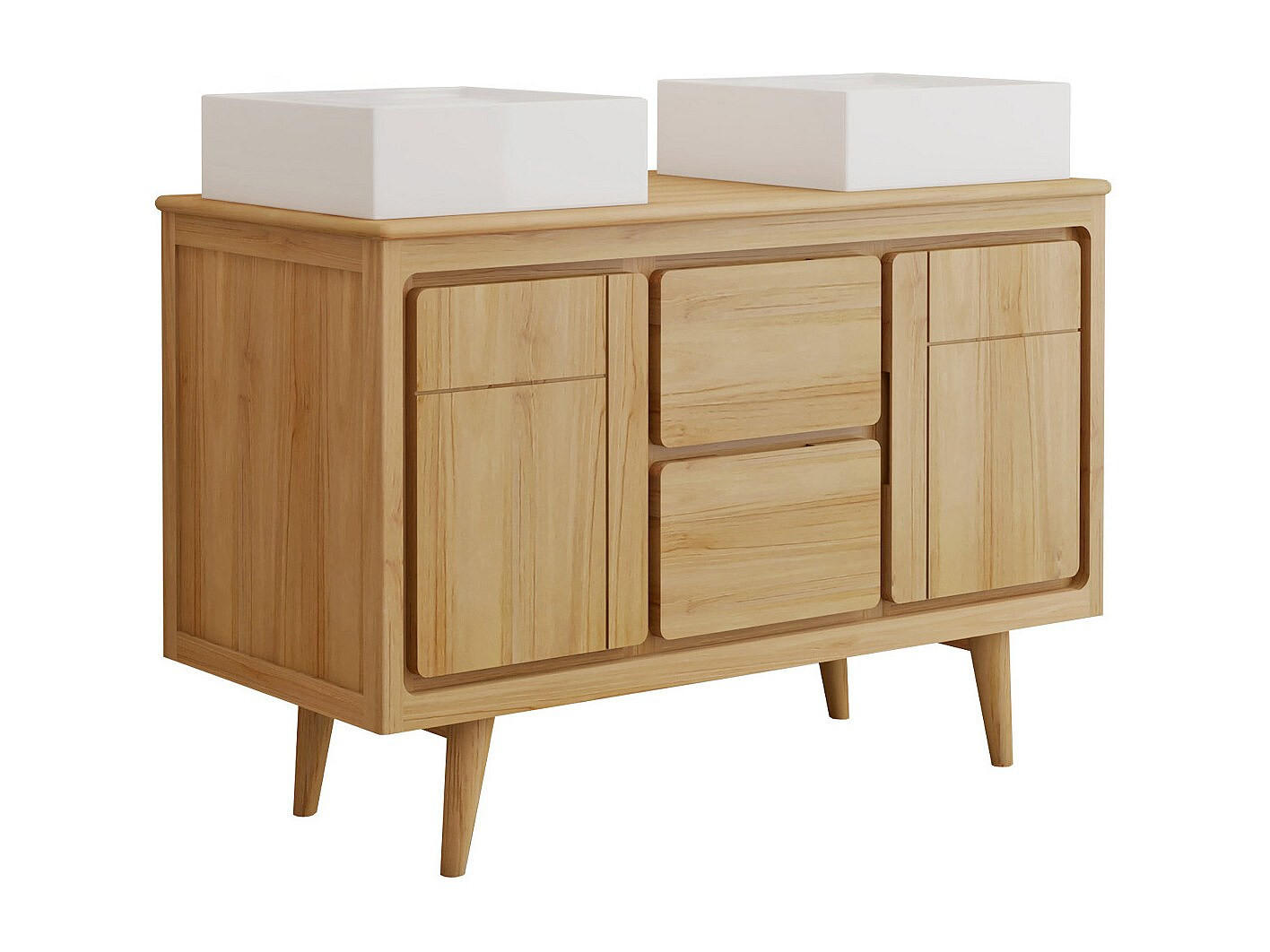 DOPPELWASCHTISCH - 120 cmcm x 55 cmcm - Holz, Platte - Naturfarben Hell - BINTUNI - Naturfarben, Holz (120/80/55cm) - Vente-Unique