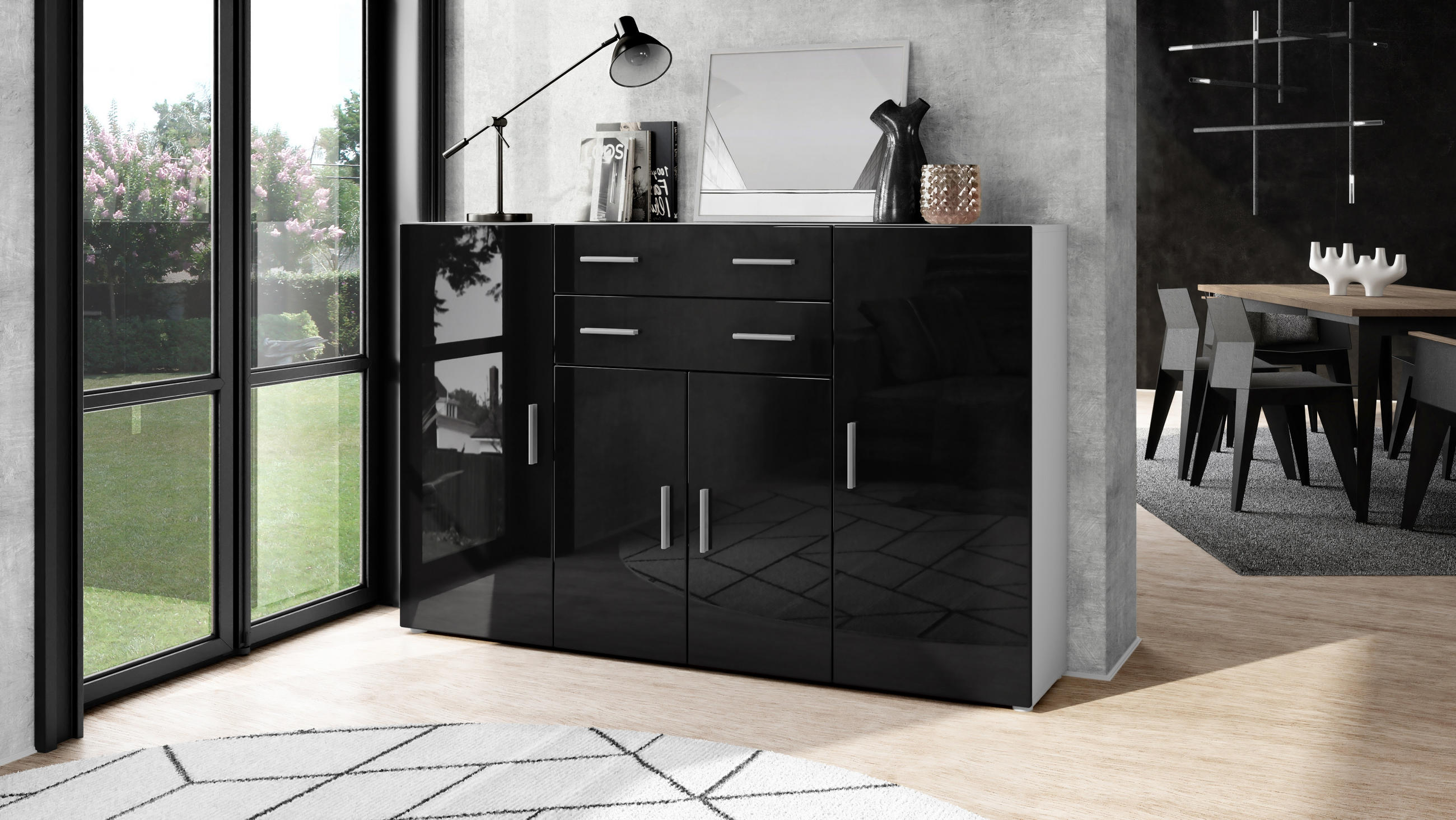 HIGHBOARD Aron Fronten in Schwarz Hochglanz - Schwarz Hochglanz, Holzwerkstoff (166.5/106.5/35cm) - Vladon