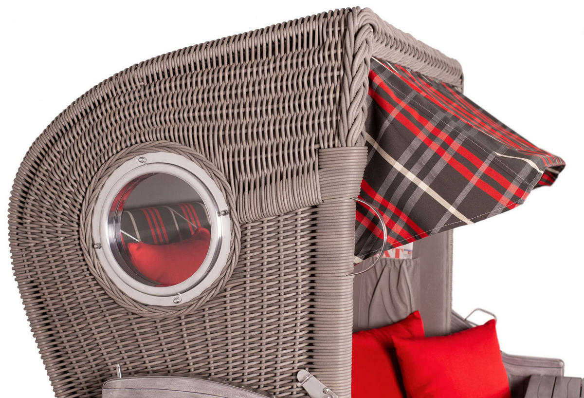 STRANDKORB Düne Koboo Grau Bullaugen - Rot/Braun, Metall (125/170/80cm) - Mr. Deko