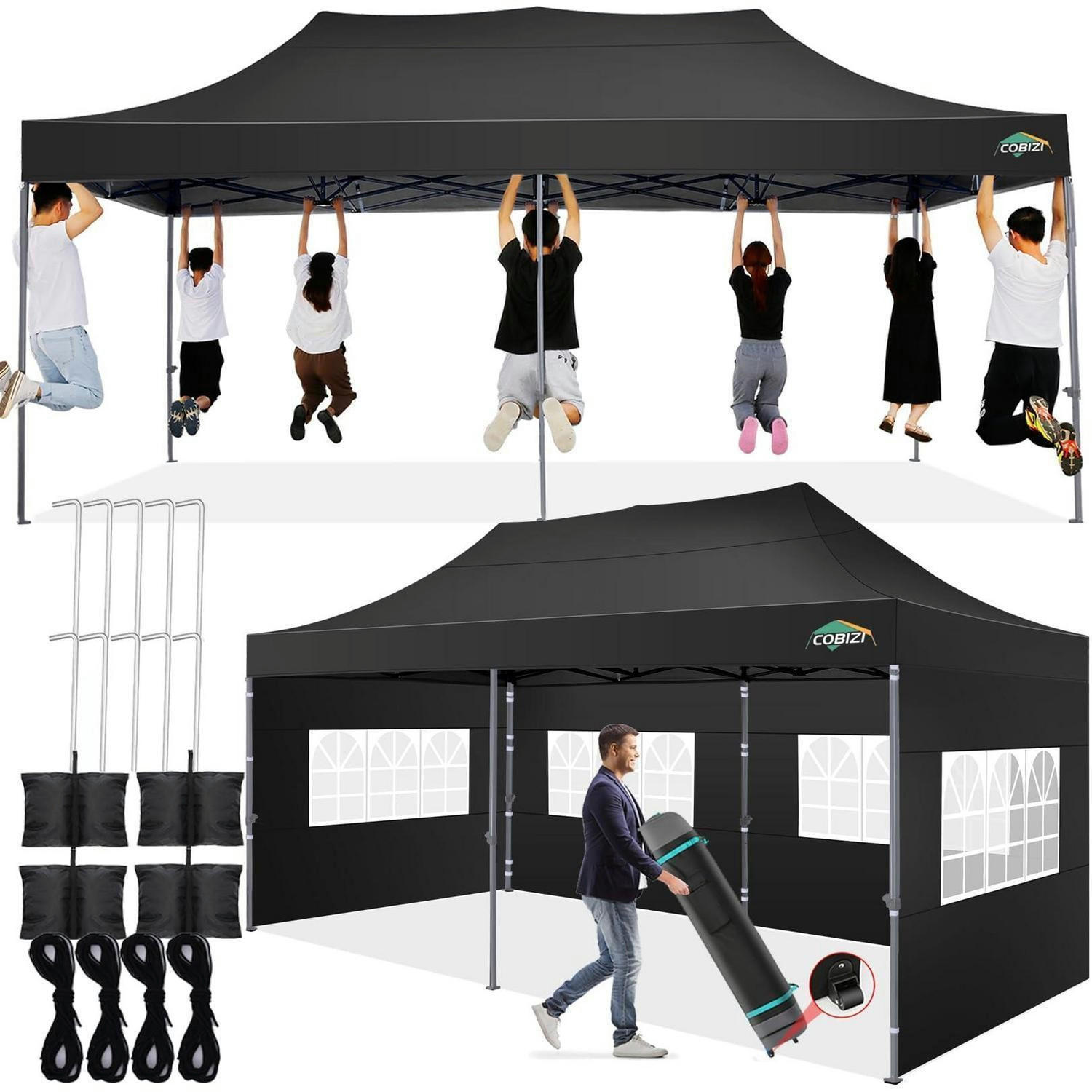 FALTPAVILLON 3x6m schwarz mit 6 Seitenwänden und Rollen-Tasche - Schwarz, Textil (300/330/600cm)