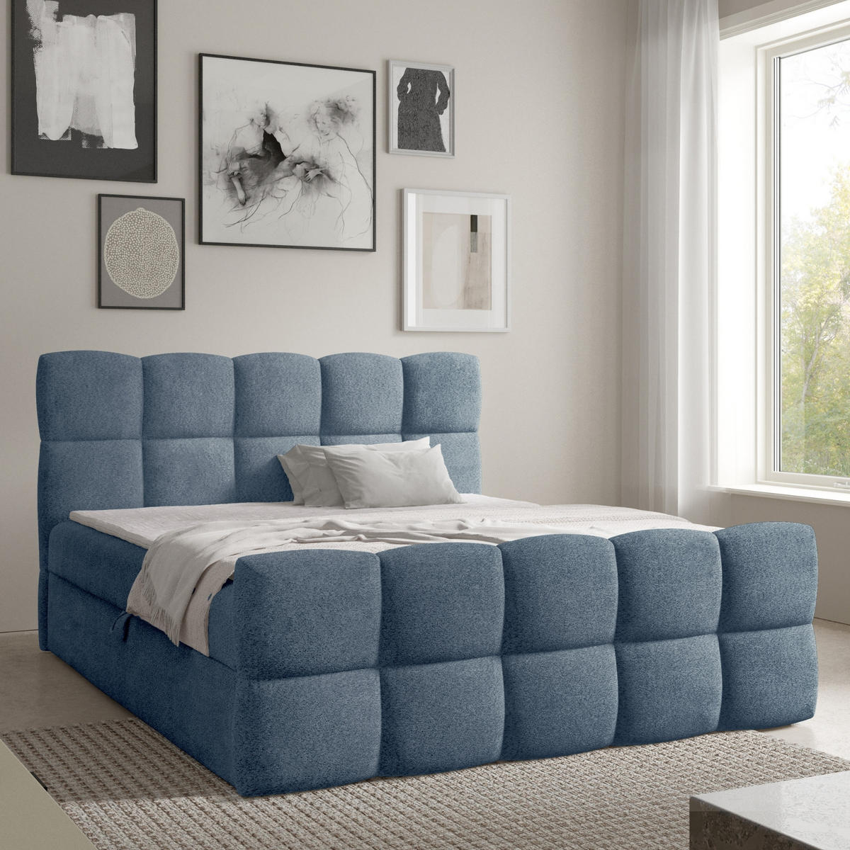 BOXBETT mit zwei Stauräumen 180x200 cm in Blau - Blau, Textil (180/200cm) - Home Collective