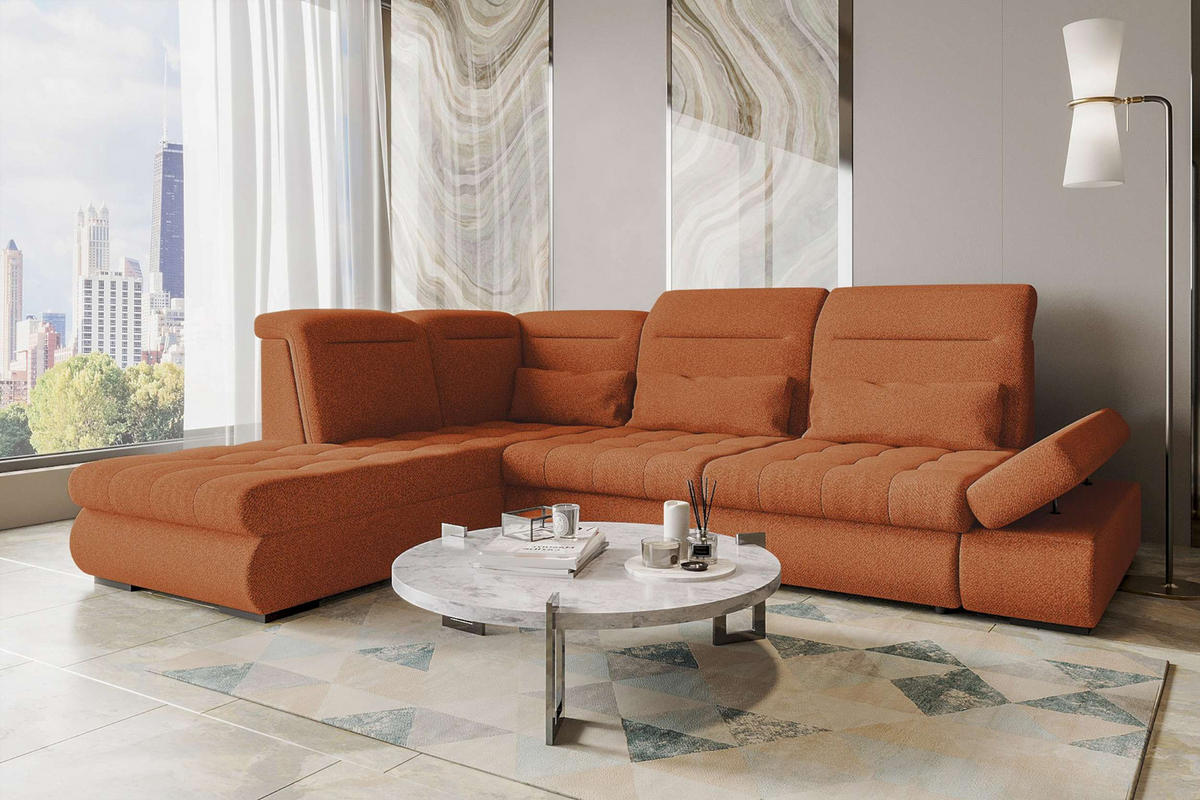 ECKSOFA Toscana Strukturstoff inkl. Schlaffunktion - Rostfarben, Textil (227/279cm) - 99rooms