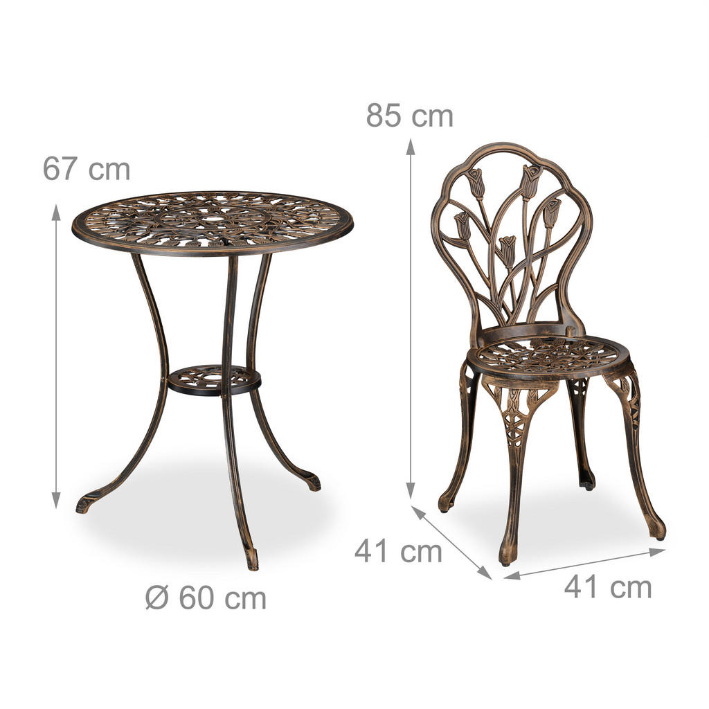 Thumbnail - Relaxdays 3-Tlg.gartenmöbel-Set, Bronze, Metall, 2-Sitzer, rund, Balkonmöbel, Balkonmöbel-Sets