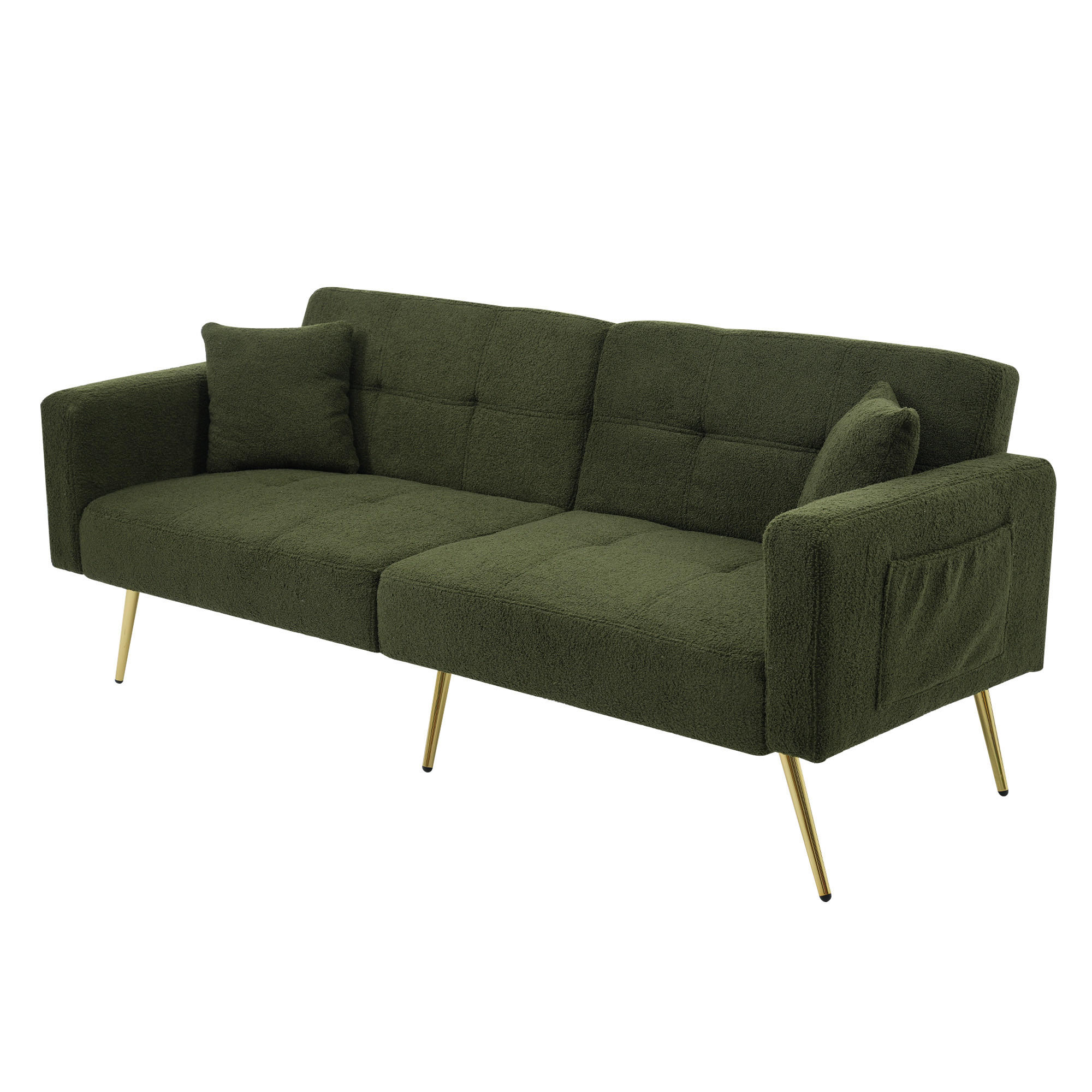 SCHLAFSOFA Sherpa mit verstellbarer Rückenlehne und Seitentaschen Antikgrün 175/64/72 cm - Grün, Textil (64/72/175cm) - Redom