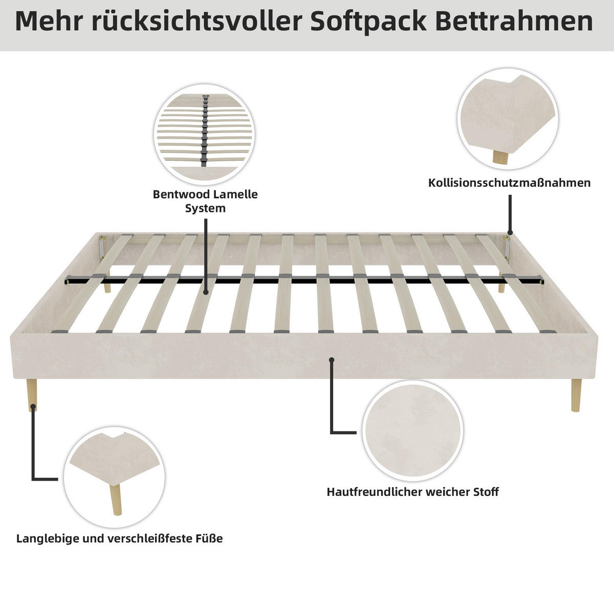 POSTELOVÝ rám 160/200 cm béžový z látky a kovu s nastavitelnou opěrkou - béžová, textil (160/200cm) - OKWISH