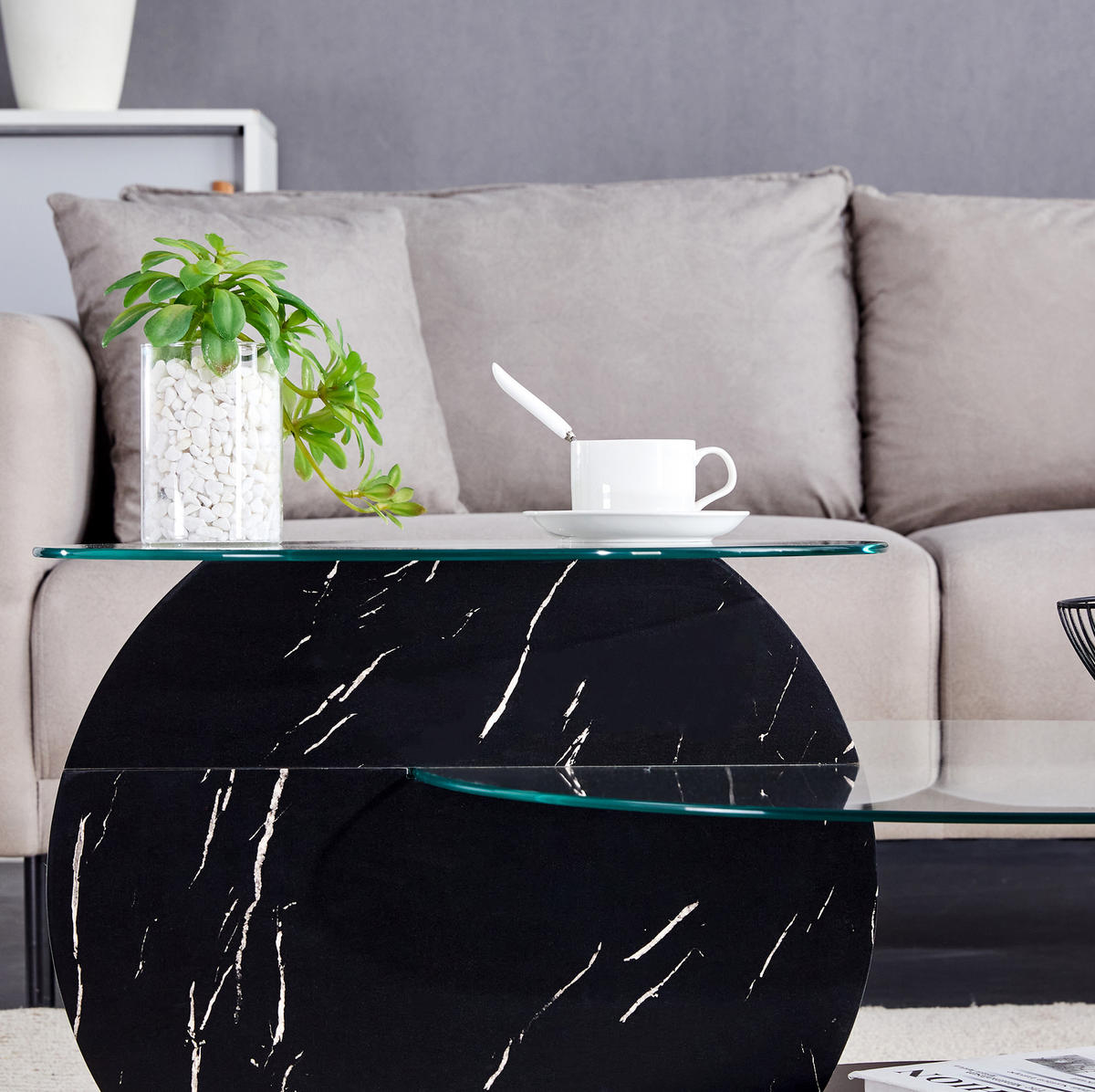 COUCHTISCH 69.8/49.8 cm schwarz aus MDF und Glas mit mehrstufiger Ablage - Transparent, Holzwerkstoff (89.9/69.9/43.2cm) - OKMYHOME