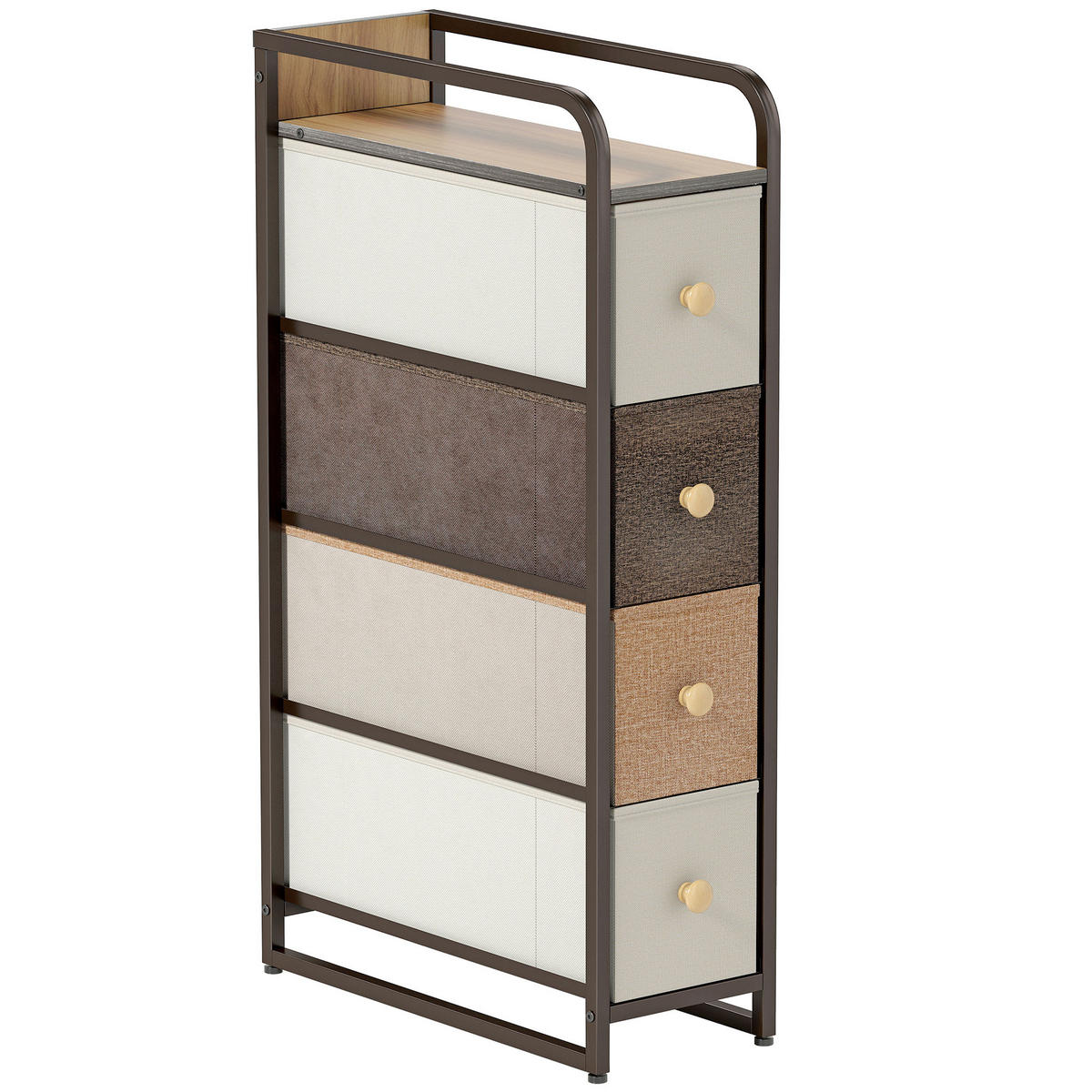 KOMMODE Schrank mit 4 Schubladen aus Vliesstoff Stahlrahmen Schubladenschrank - Multicolor/Braun, Holz/Textil (47/84.5/20cm) - HOMCOM