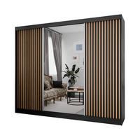 SCHIEBETÜRENSCHRANK LAMELIS - Eiche Wotan/Schwarz, Holzwerkstoff (250/215/61cm) - Meblini