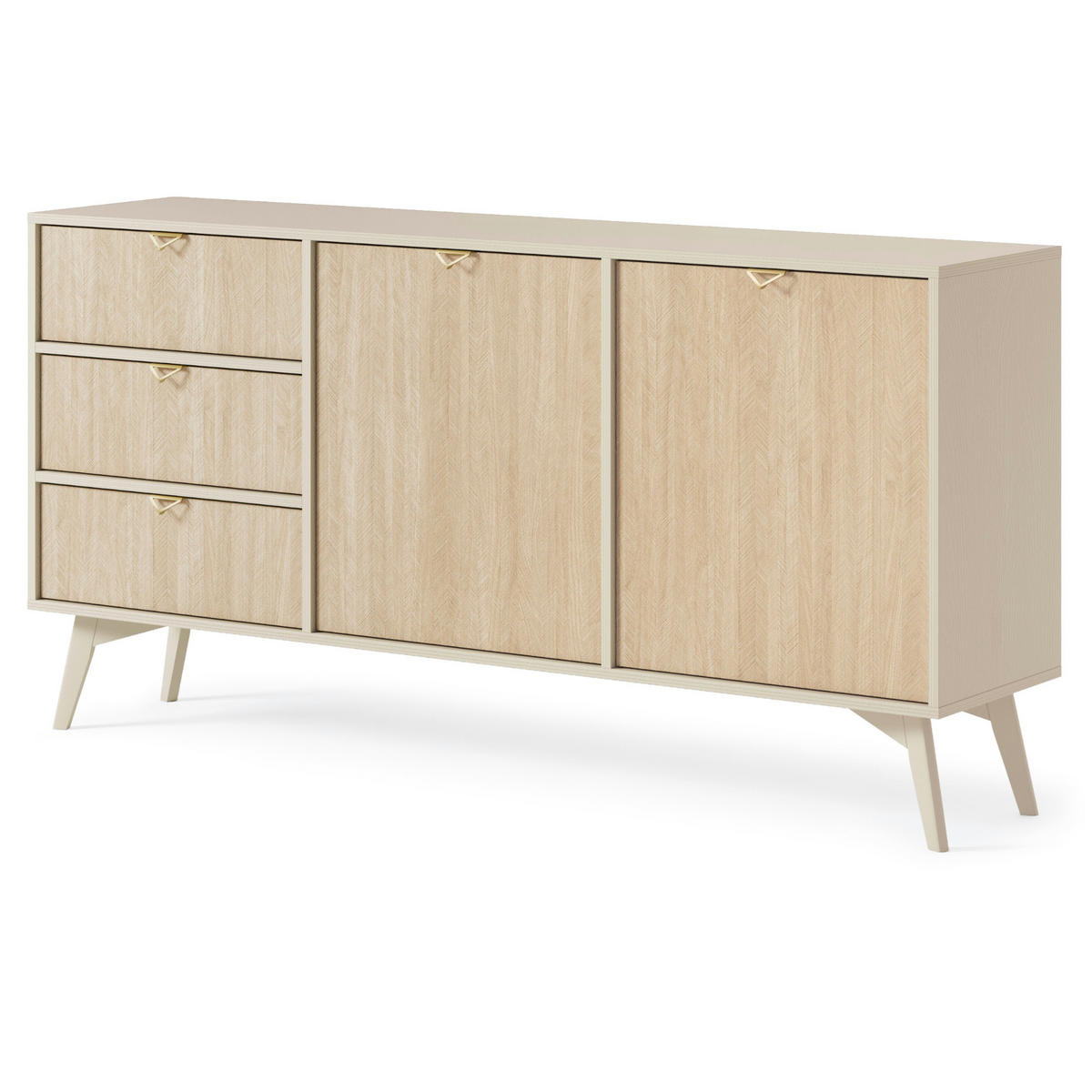 SIDEBOARD TOFINO KOM2-2D3S Holzbeine Beige Fischgrätenmuster - Eichefarben/Beige, Holz/Holzwerkstoff (158/80/38cm) - Komodee