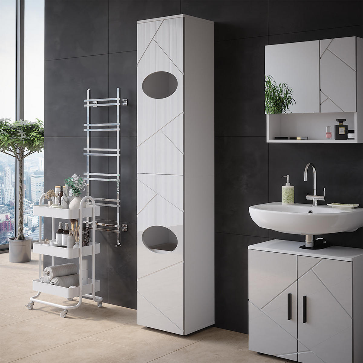 WÄSCHESCHRANK Irma Weiß 37.2 x 192 cm - Weiß, Holzwerkstoff (37.2/192/32cm) - Vicco