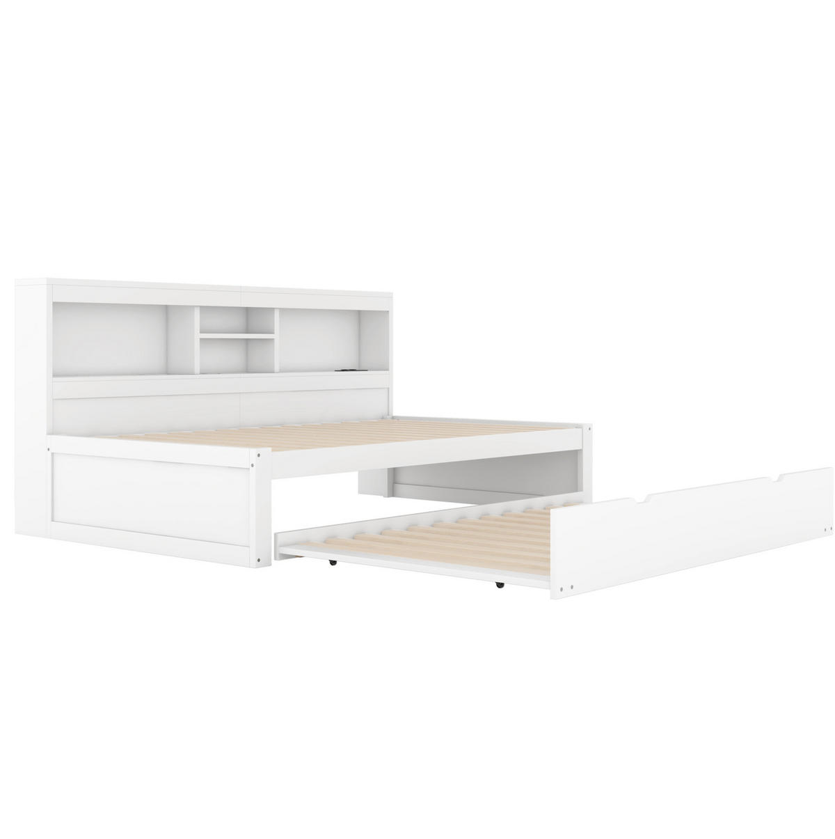 BETT 90/200 cm mit Ausziehbett, LED-Beleuchtung und Stauraum in Weiß - Weiß, Holzwerkstoff (90/200cm) - BEAOK