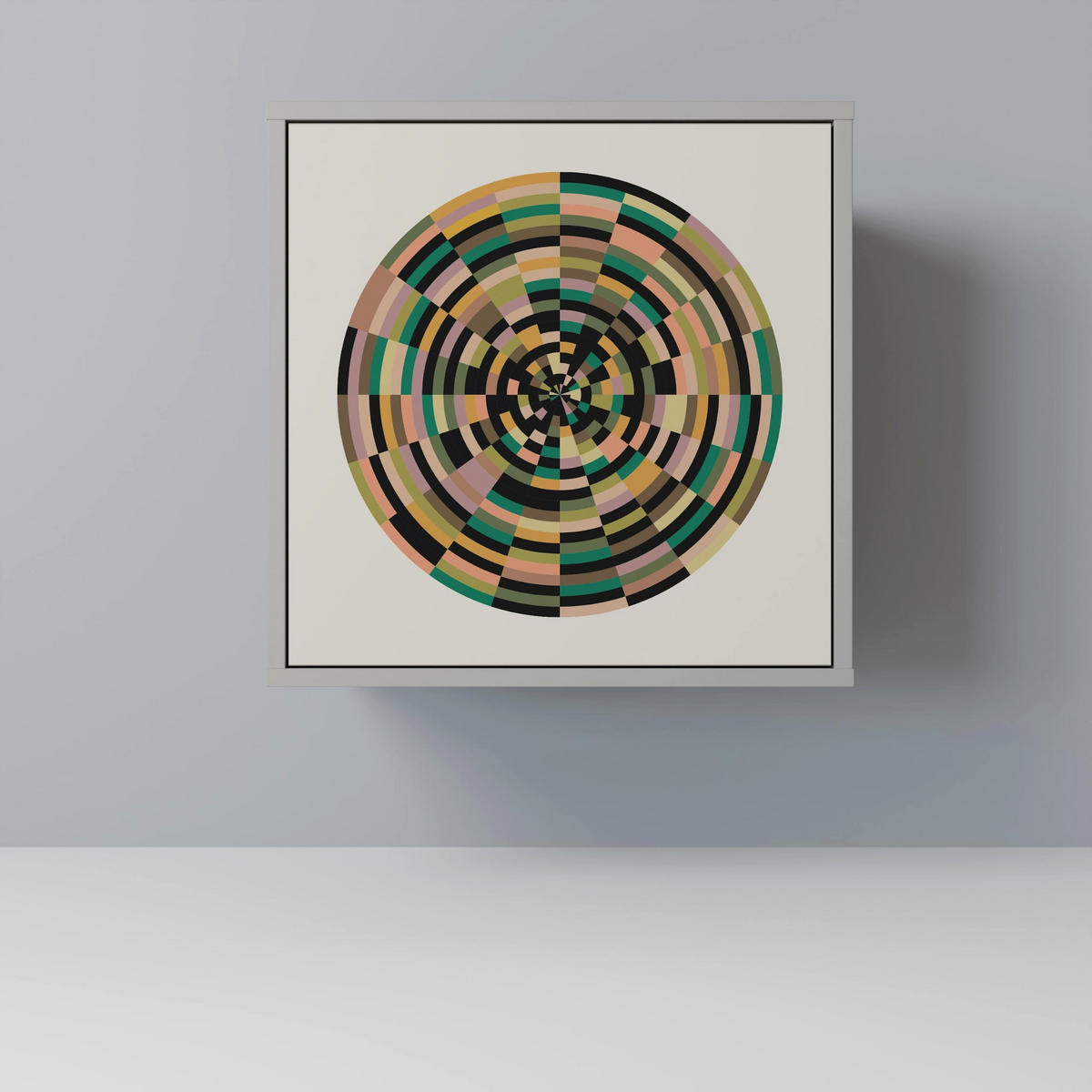 SIDEBOARD GREEN CIRCLES, Grau, 57,5x42x57,5 cm, Ohne Füße - Multicolor/Grau, Holzwerkstoff (57.5/57.5/42cm) - SpaceRebels