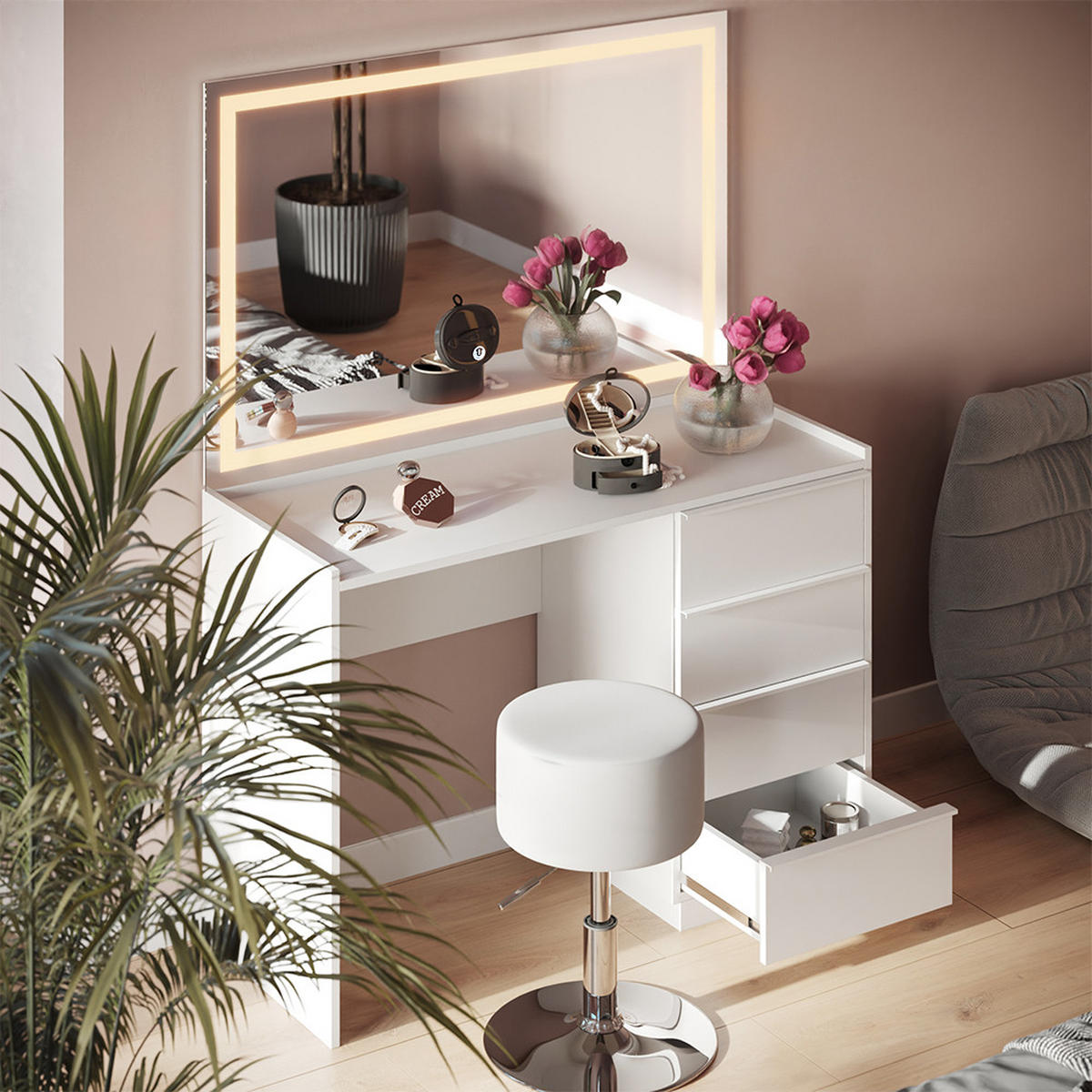 TOALETNÍ STOLEK Viktoria Bílá - bílá, kompozitní dřevo (110/77.2/45cm) - Vicco