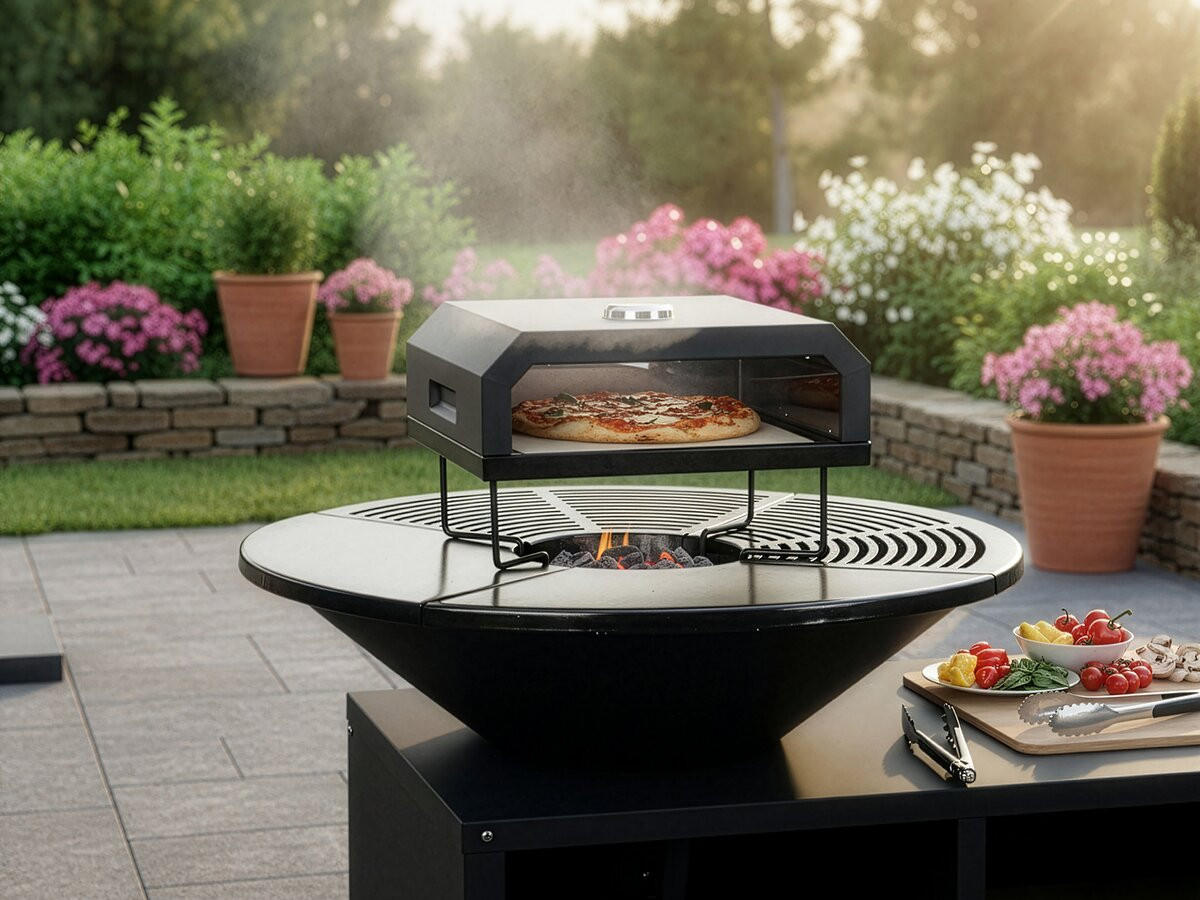 HOLZKOHLENGRILL pizzello Schwarz - Schwarz, Metall (35/28/40cm) - Habitat Garten