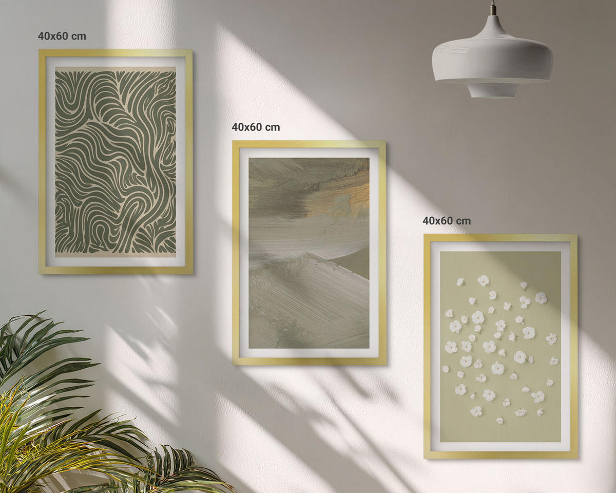 BILDER SET 3er Set - 40x60 cm Goldrahmen - Abstrakte florale Wellenmuster - Goldfarben, Kunststoff (40/60cm) - TULUP