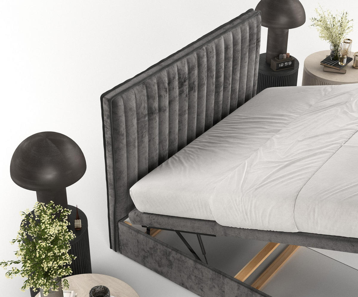 POLSTERBETT Keva mit Stauraum 120/200 cm Stahl im Lotta Stoff - Schwarz/Graphitfarben, Holz/Holzwerkstoff (120/200cm) - AltaBeds