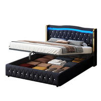 POLSTERBETT 140/200 cm schwarz mit farbwechselnder LED-Beleuchtung und hydraulischem Stauraum - Schwarz, Textil (140/200cm) - OKWISH