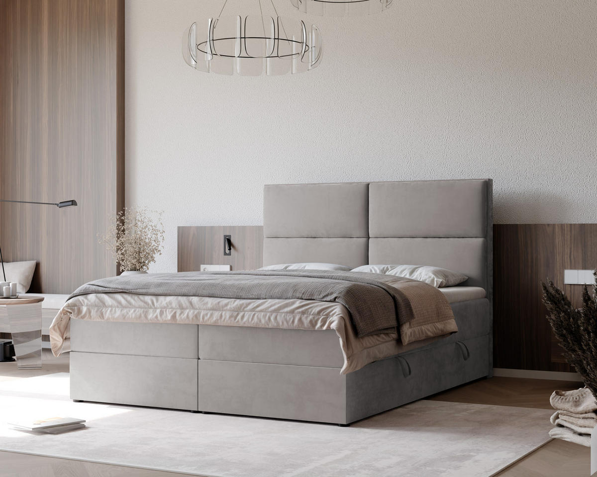 BOXBETT ORFEO 120/200 cm mit Matratze und Topper, Grau - Grau, Textil (120/200cm) - Idohome