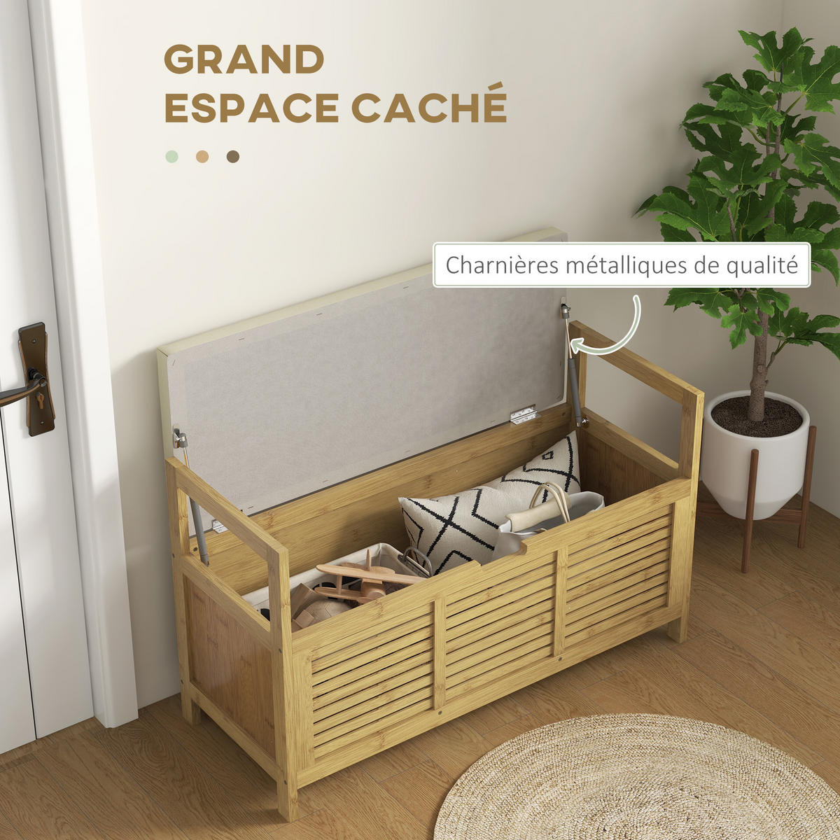SITZBANK Naturfarben mit Stauraum 100/40/60 cm - Naturfarben, Holz (40/60/100cm) - PANGIVO