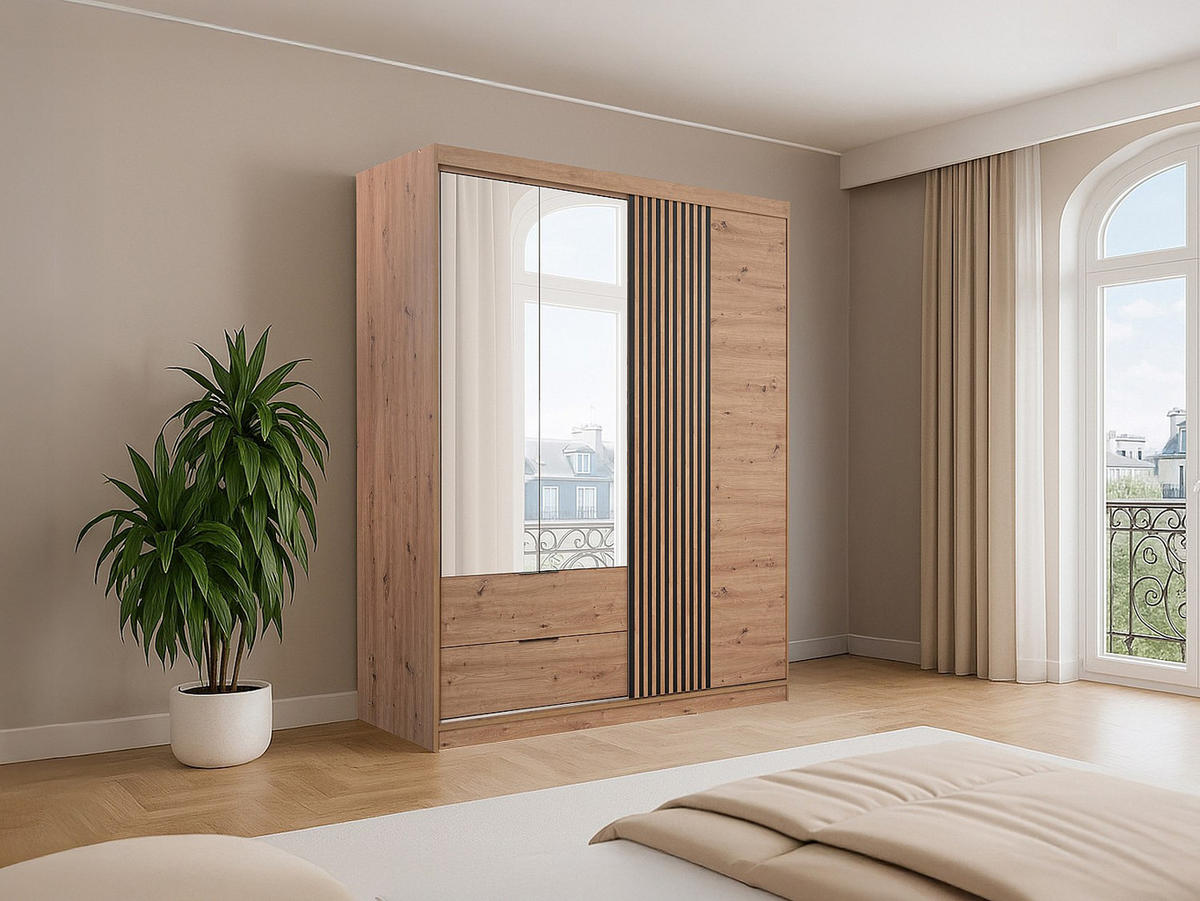 KLEIDERSCHRANK - 203 cm x 60 cm - Holz, Platte - Naturfarben Hell SIDOVIA - Naturfarben, Holz (203/213/60cm) - Vente-Unique