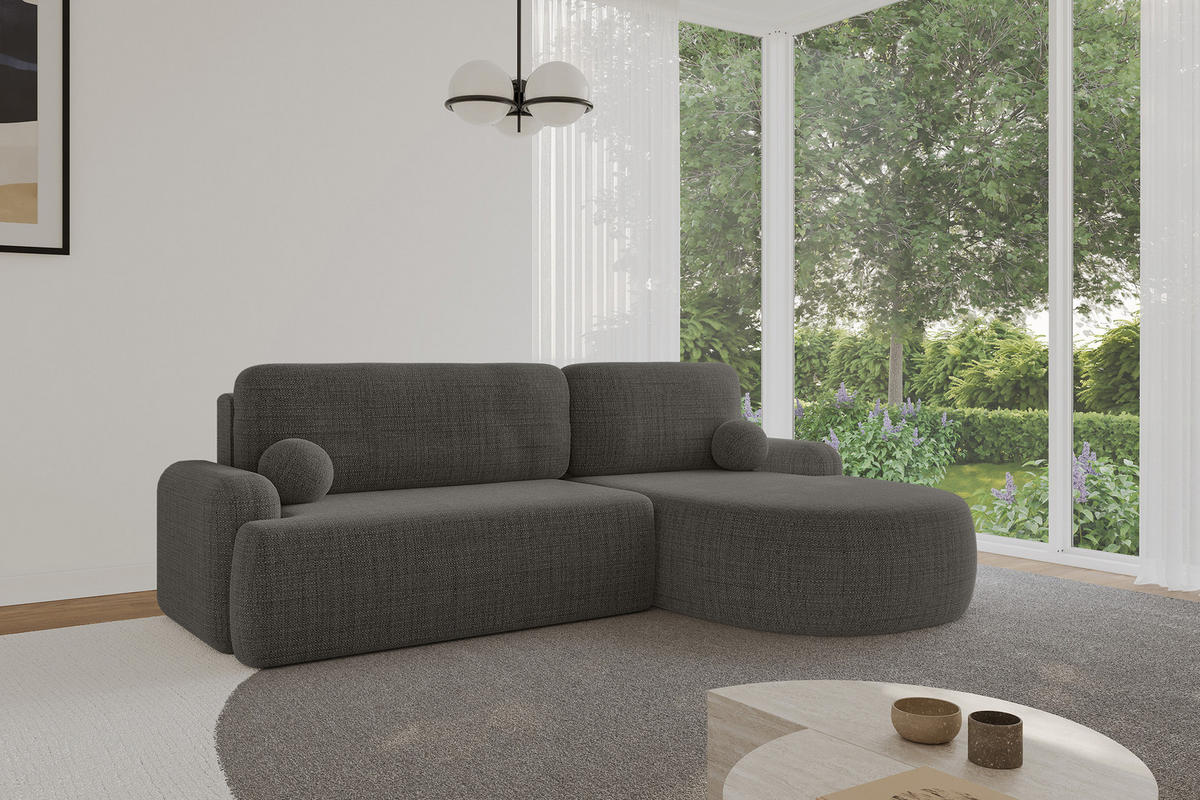 ECKSOFA mit Schlaffunktion und Bettkasten LIRA-L - 264x172x89 Grau - Grau, Holzwerkstoff/Textil (172/264cm) - ALTDECOR