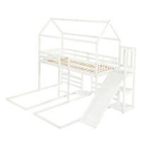ETAGENBETT 90/200 cm DE-02313, in Weiß, mit Rutsche, Dachdesign und 3 Schlafplätzen - Weiß, Holz/Holzwerkstoff (90/200cm) - ComfortXL