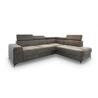 ECKSOFA ALVORO R-S Grau Velours-Stoff mit Schlaffunktion - Grau, Holz (253/190cm) - MASSENO