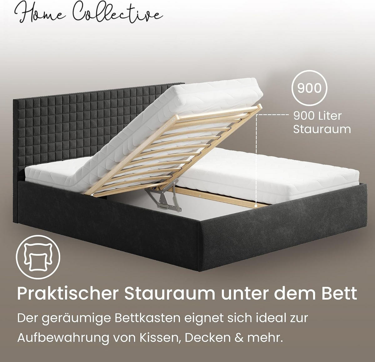 POLSTERBETT VARDO-Stoff 180x200 cm in Anthrazit - Anthrazit, Textil (180/200cm) - Home Collective