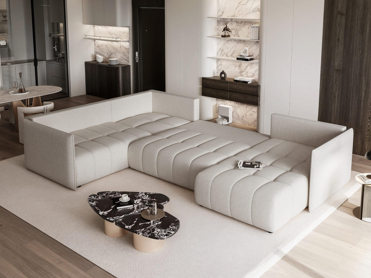 WOHNLANDSCHAFT LORISSE mit Schlaffunktion und Bettkasten Grau - Grau, Holzwerkstoff/Kunststoff (300/85/90cm) - Idohome