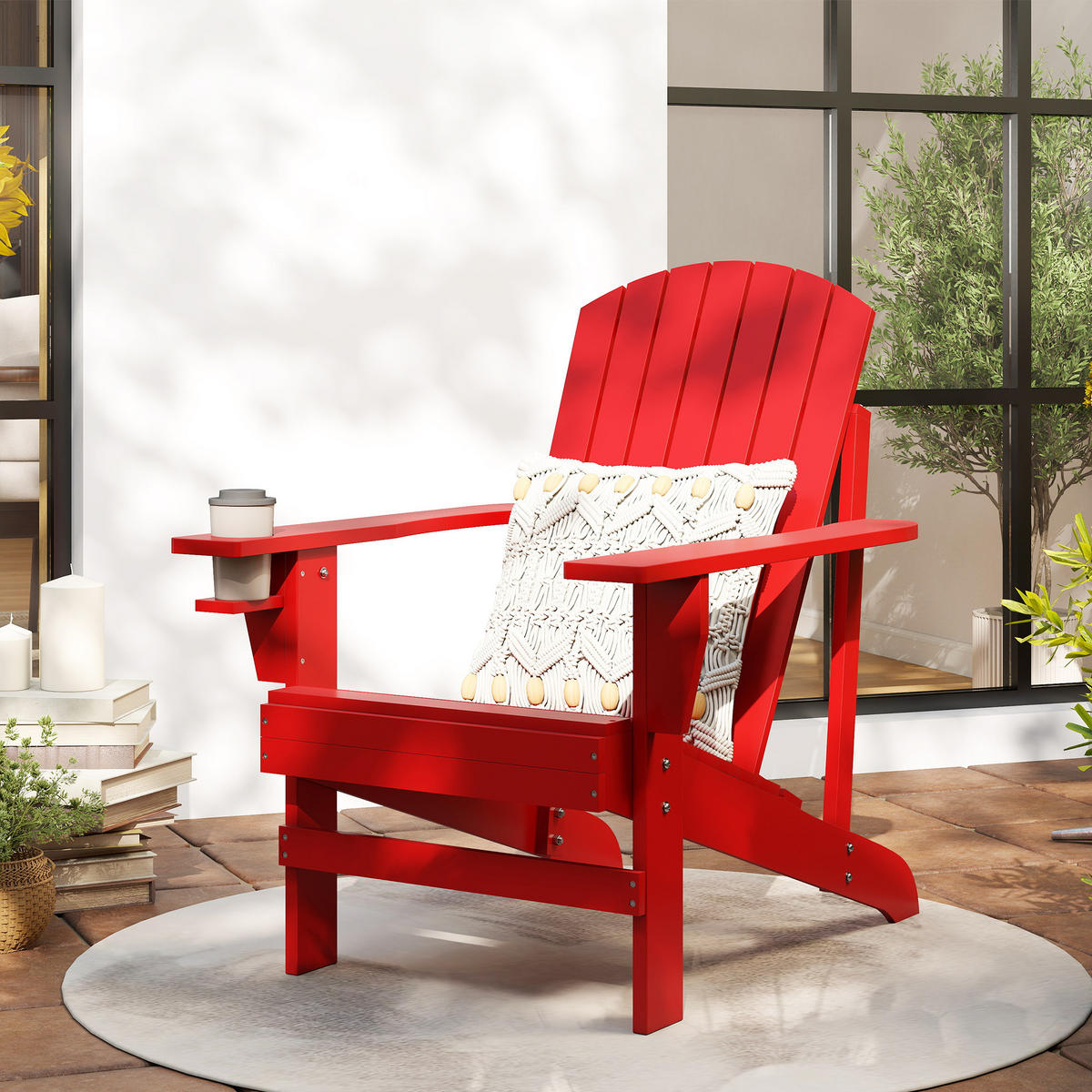 GARTENSTUHL DE-17769 mit integriertem Getränkehalter Rot - Rot, Holz (95/93/72cm) - ComfortXL