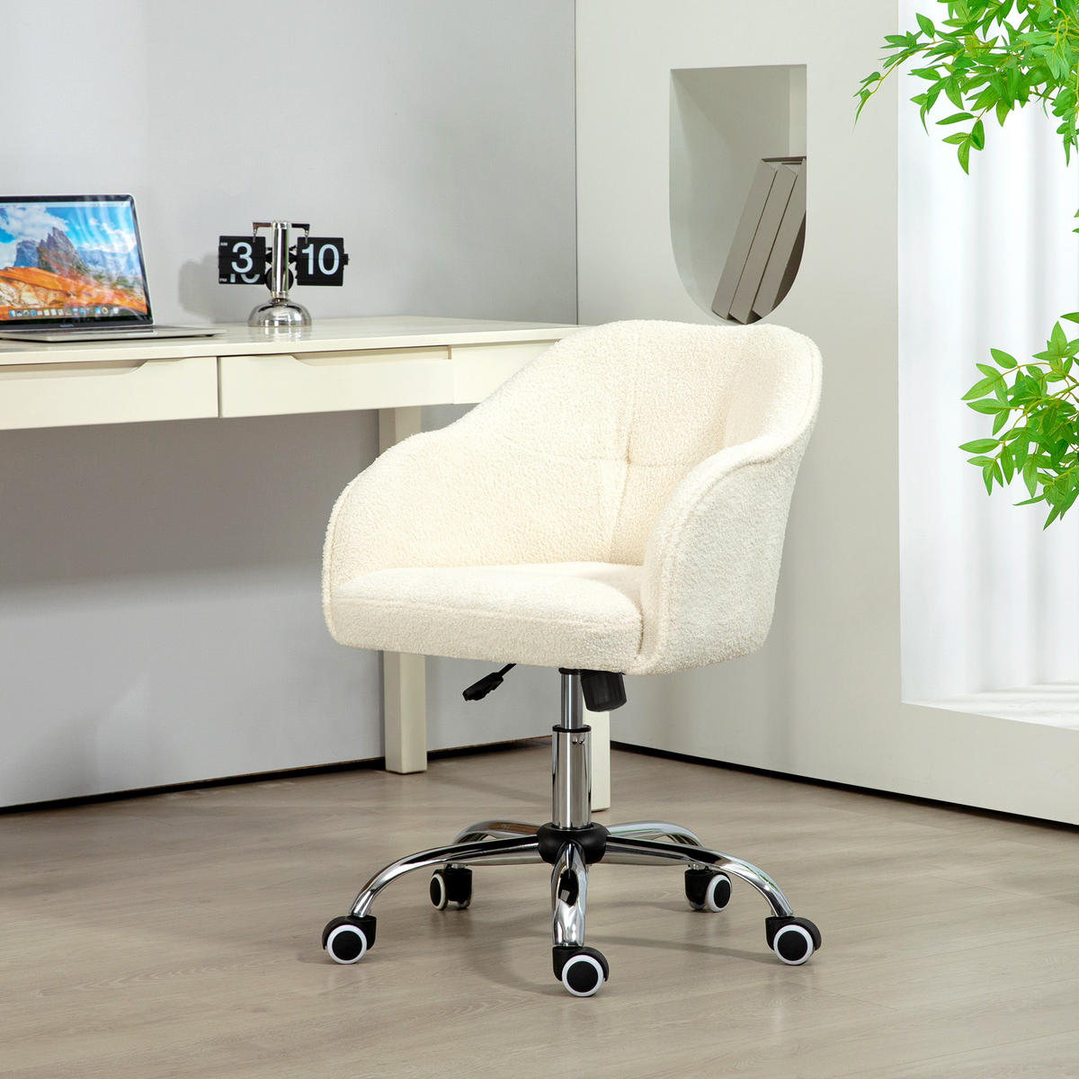 BÜROSTUHL Polyester Kunstleder Cremeweiß - Weiß, Kunststoff (61/86/56cm) - HOMCOM