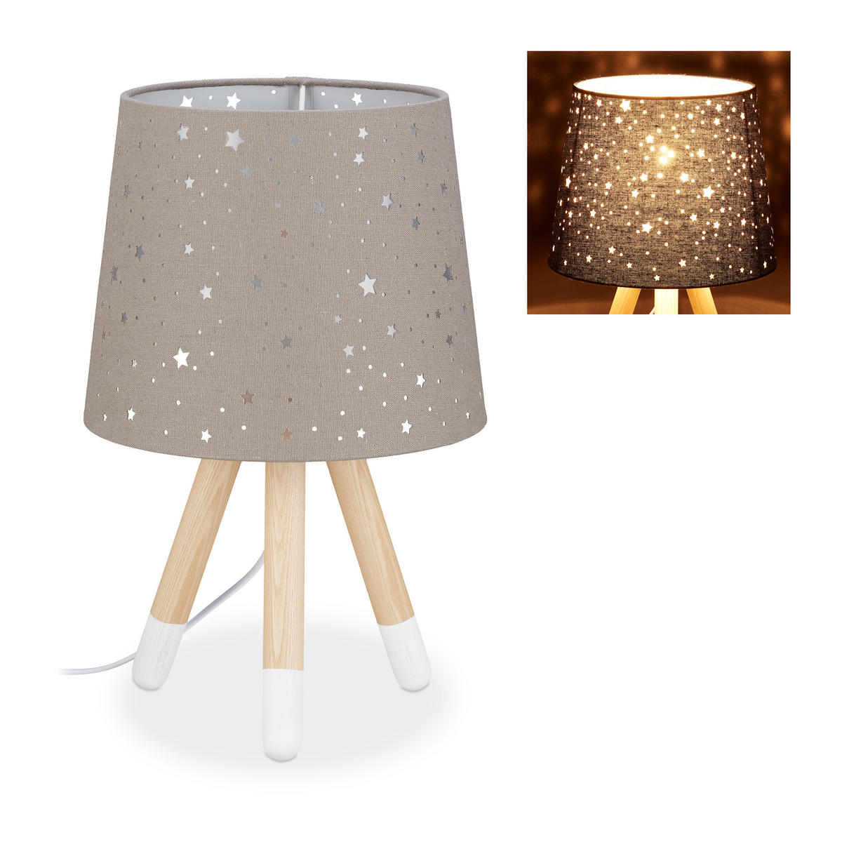 TISCHLAMPE Kinderzimmer - Grau, Holz/Textil (25.5/25.5/40cm) - Relaxdays