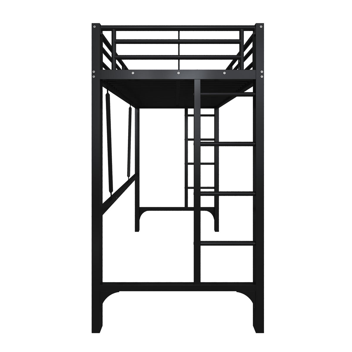 HOCHBETT 90/200 cm in Schwarz mit Doppelleiter und Schutzgeländern aus Metall - Schwarz, Metall (90/200cm) - STILVORA