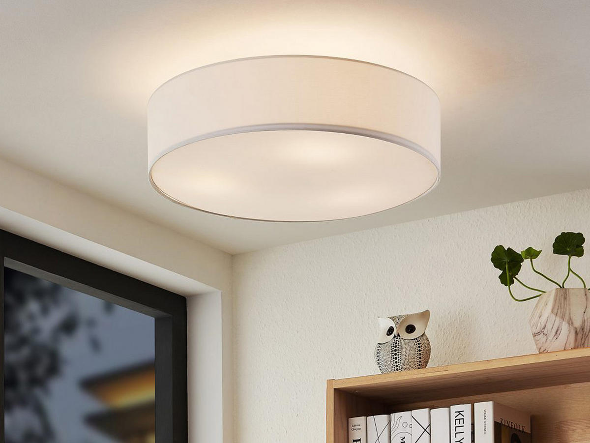 LED-DECKENLAMPE Ø50cm, Lampenschirm Stoff Weiß - Weiß, Textil (50/50/17cm) - meineWunschleuchte